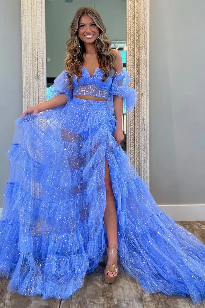 Glittery Tulle Long Prom Dresses for Women Elegant A Line Party Dresses