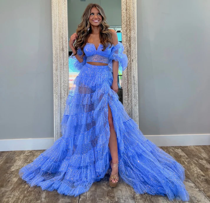 Glittery Tulle Long Prom Dresses for Women Elegant A Line Party Dresses
