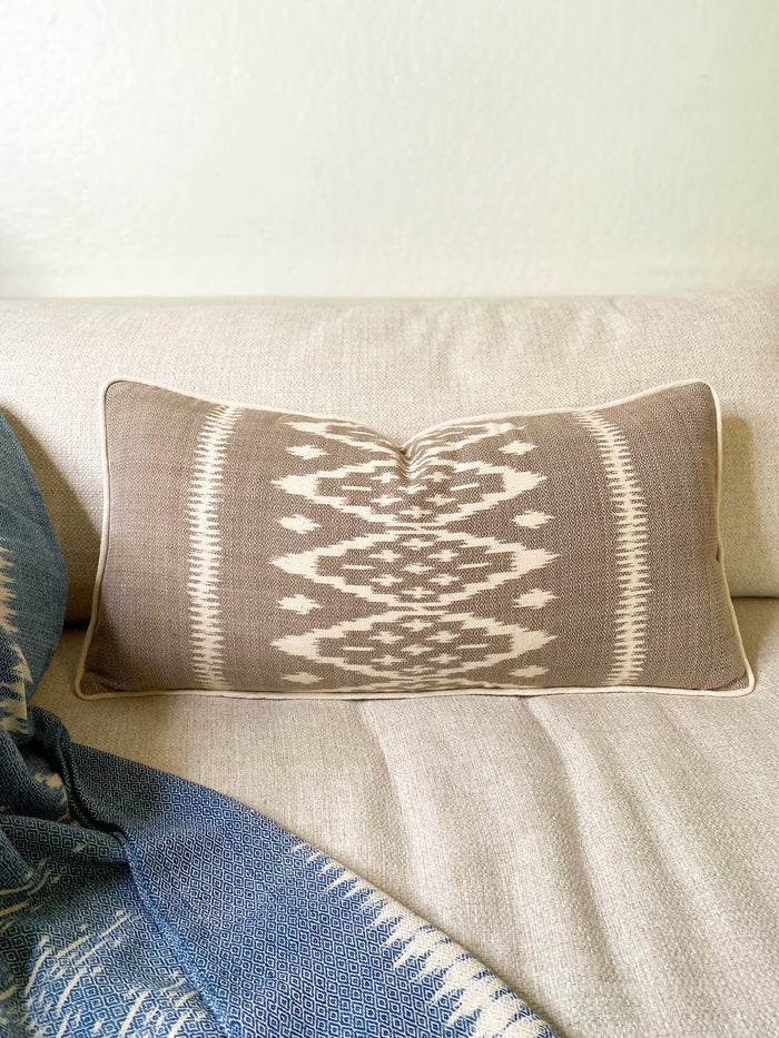 Global Inspired Lao Ikat Gray Pillow 12x24 with insert