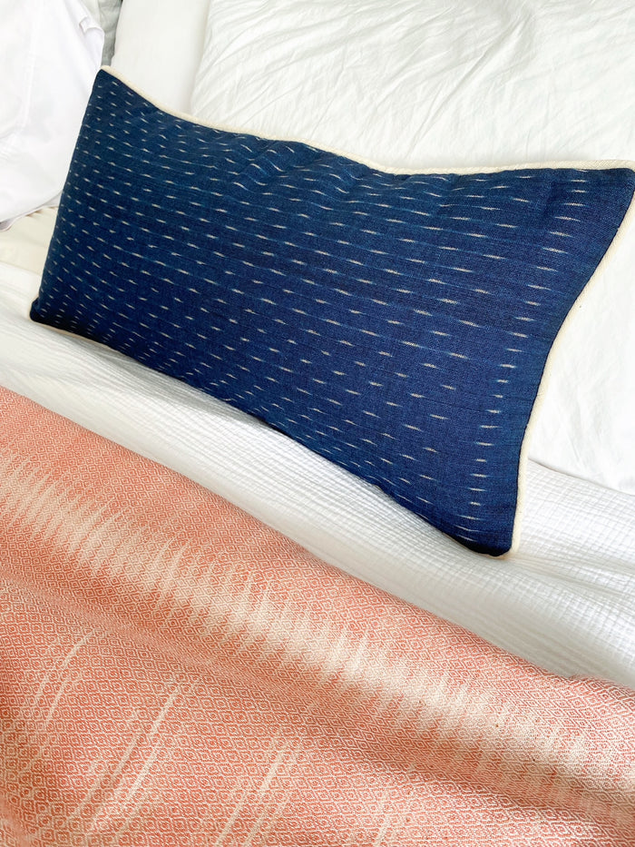 Global Inspired Lao Ikat Indigo Blue Pillow 12x24 with insert