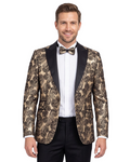 Gold & Black Paisley Velvet Design Blazer with Contrasting Lapel & Matching Bow Tie-Makrom
