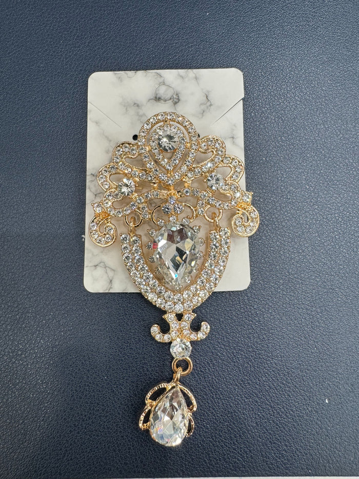 Gold Crystal Drop Brooch