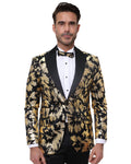 Gold Glitter Brush Print Blazer with Contrasting Lapel & Matching Bow Tie-Makrom