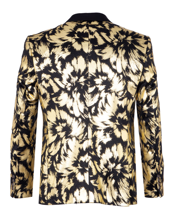 Gold Glitter Brush Print Blazer with Contrasting Lapel & Matching Bow Tie-Makrom