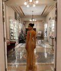 Golden Sheath V Neck Sequin Long Prom Dress Birthday Dress Evening Dress