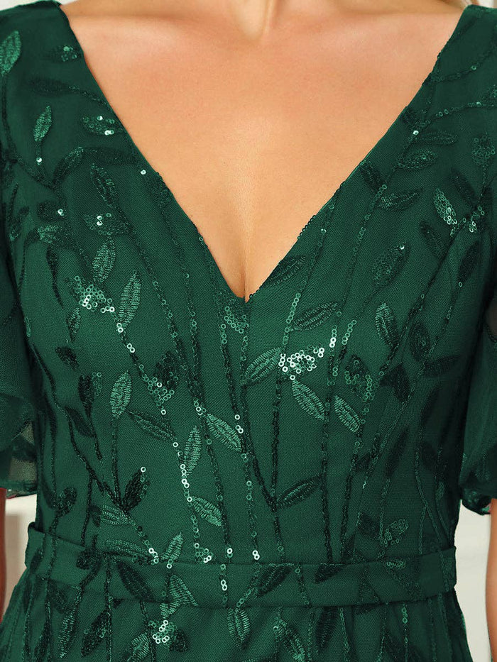 Gorgeous Leaf-Sequined Evening Dress