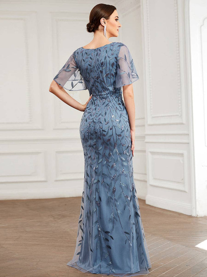 Gorgeous Leaf-Sequined Evening Dress