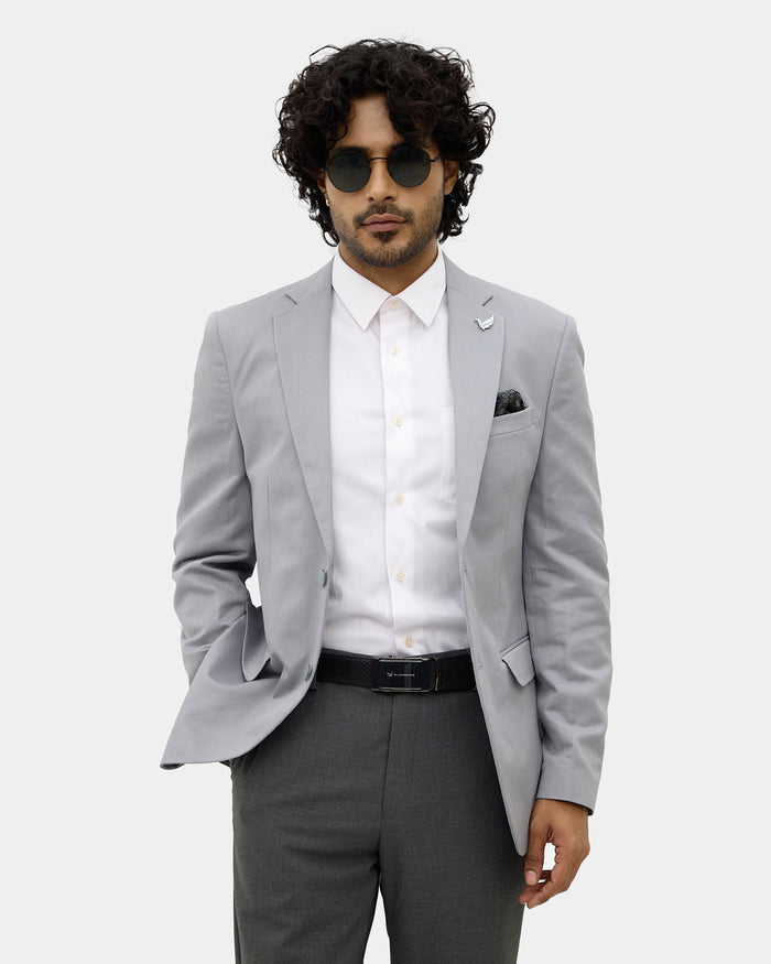 Grey Solid Blazer - Mahiko