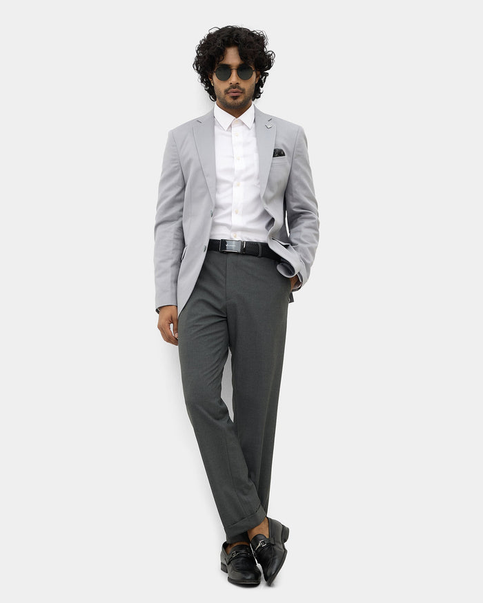 Grey Solid Blazer - Mahiko