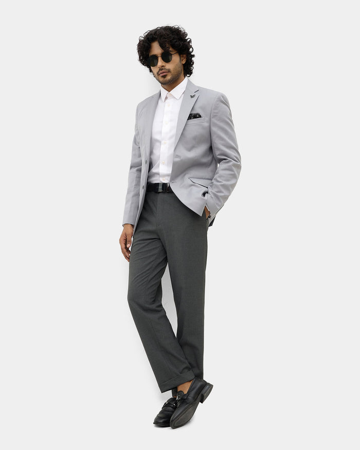 Grey Solid Blazer - Mahiko