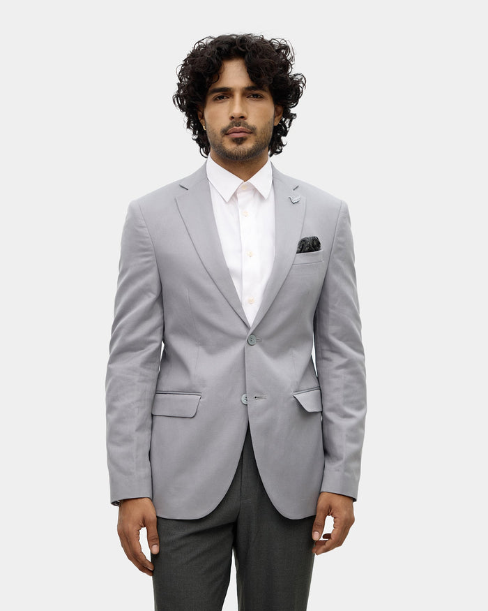 Grey Solid Blazer - Mahiko