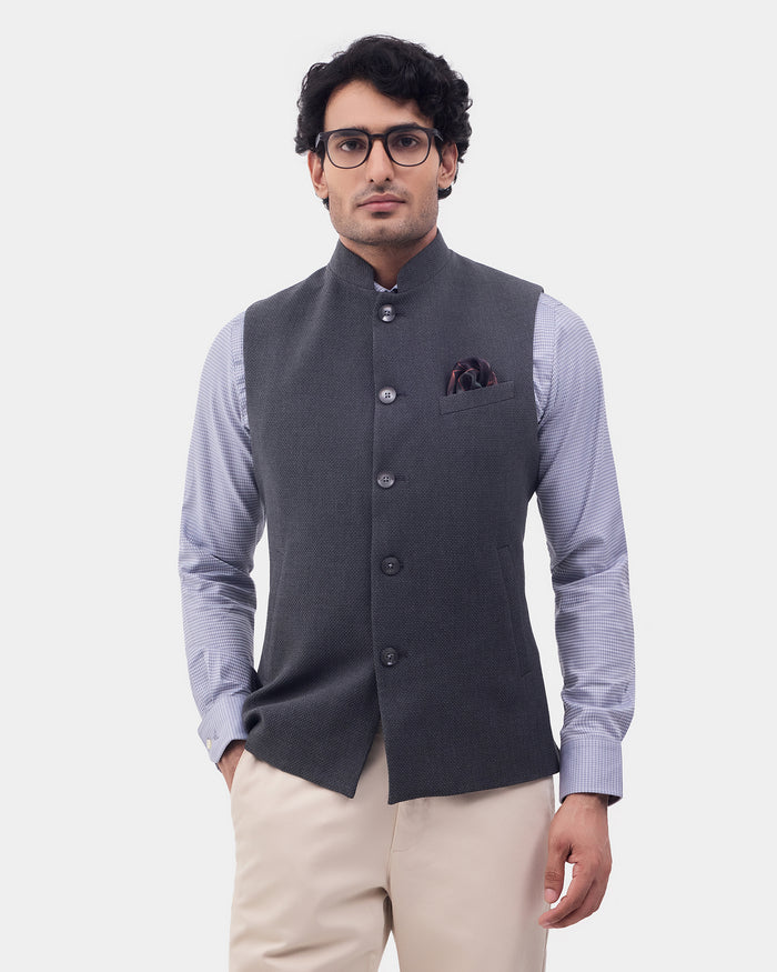 WAIST COAT SLIM FIT DOBBY WAIST COAT