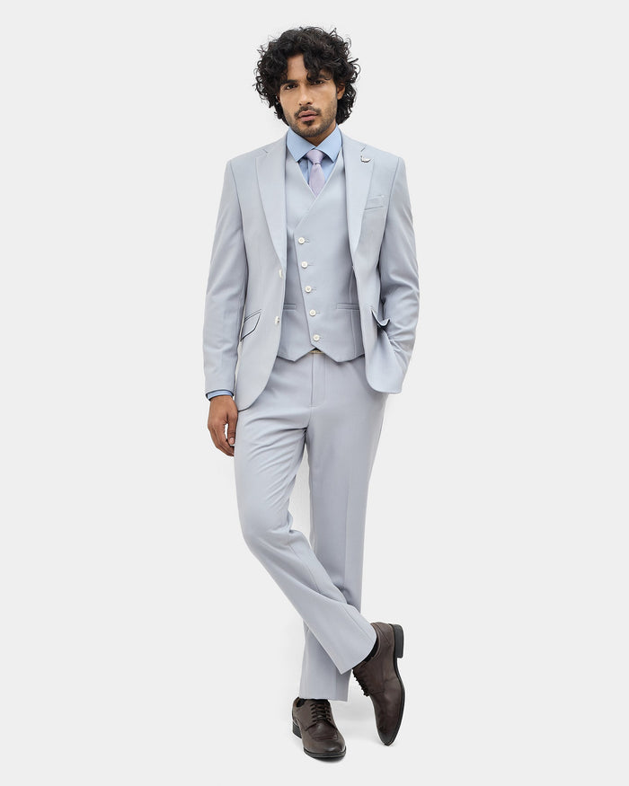 Grey Three Piece Textured Suit - Tristan