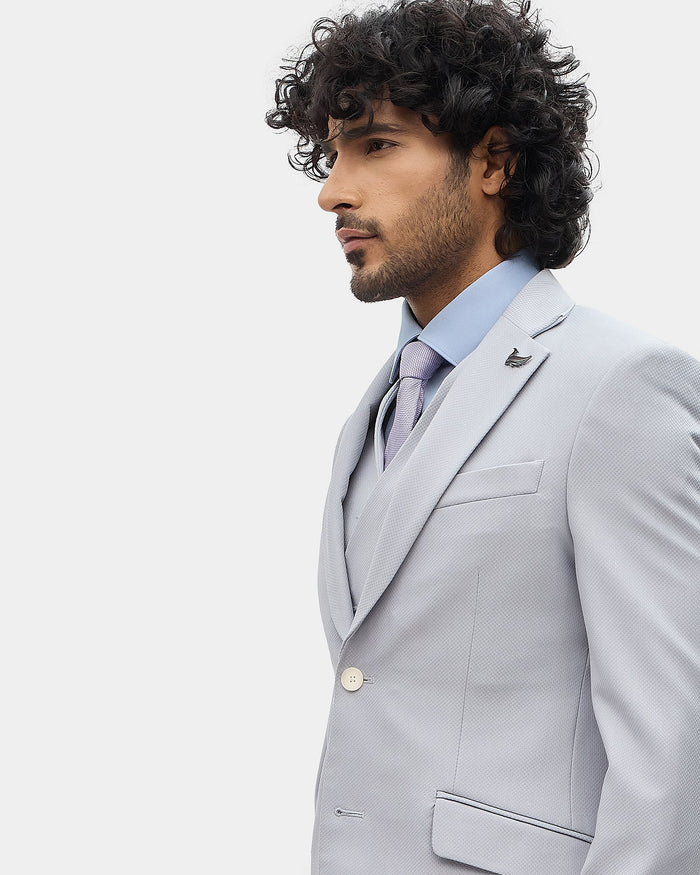 Grey Three Piece Textured Suit - Tristan