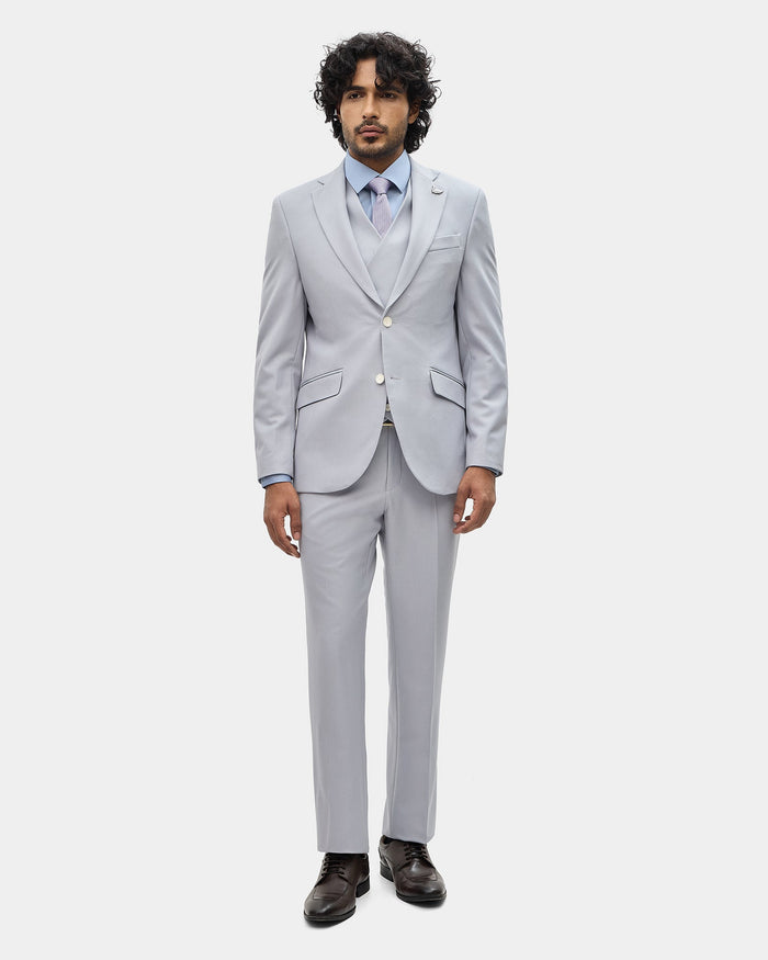 Grey Three Piece Textured Suit - Tristan