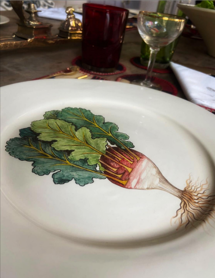 Hand Painted Botanical Dinner Plate in Beetroot
