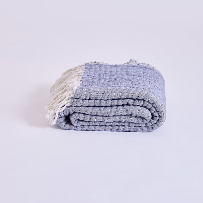Handmade Throw Linen, Kantha Dark Blue