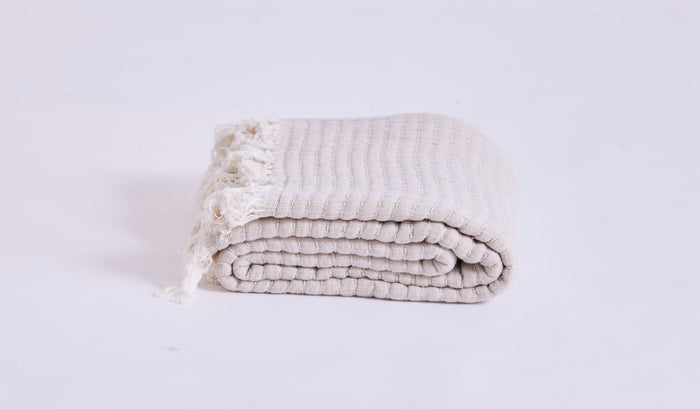 Handmade Throw Linen, Kantha Natural