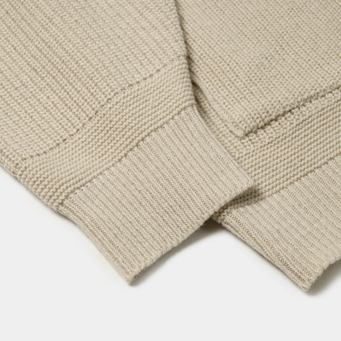 HEAVY WOOL ROUND CARDIGAN - CREAM