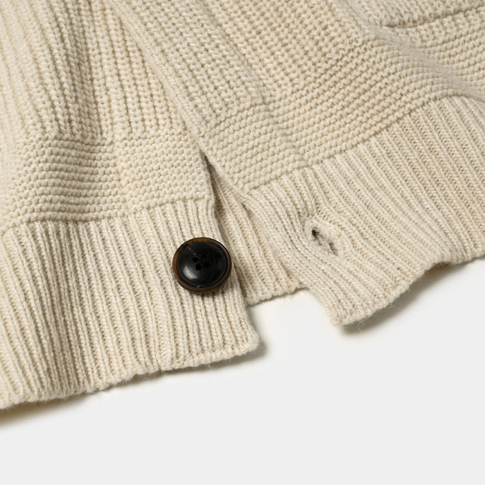 HEAVY WOOL ROUND CARDIGAN - CREAM