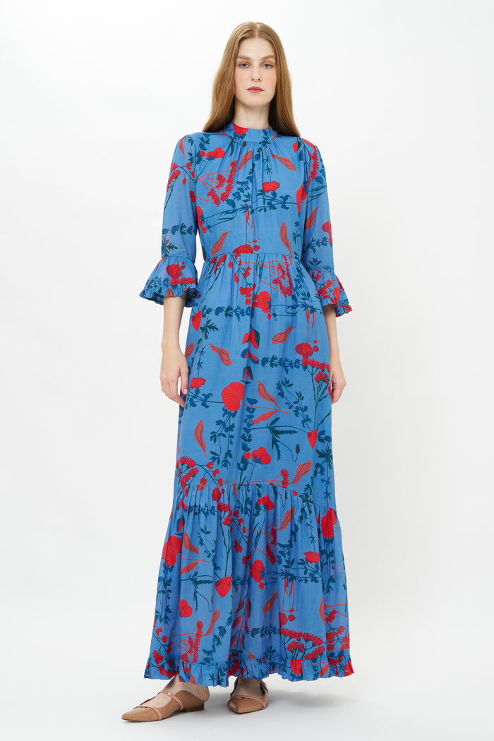 High Neck Bell Maxi- Bartram Blue