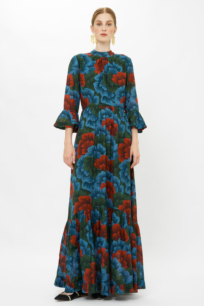 High Neck Bell Maxi- Madrid Blue