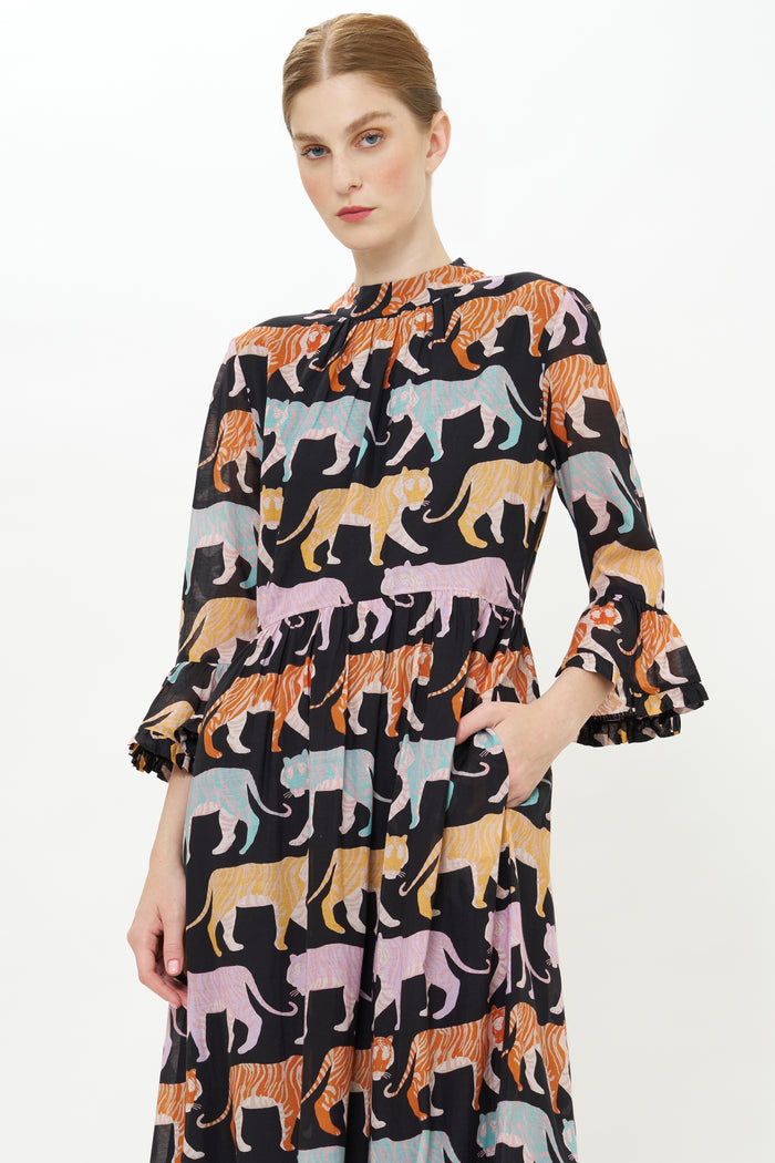 High Neck Bell Maxi- Raj Black