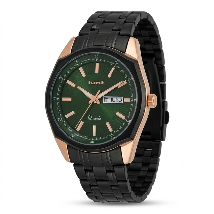 Hmt Multifunction Matte Black & Rose Gold men's Watch