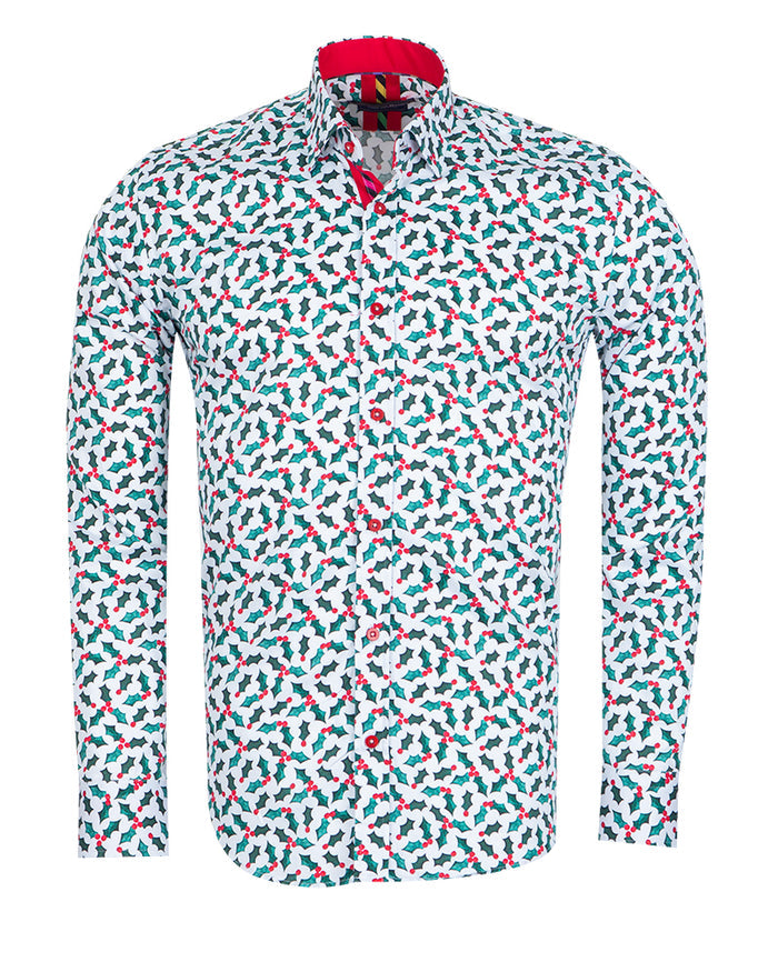 Holly Leaf Print Shirt with Matching Handkerchief-Makrom