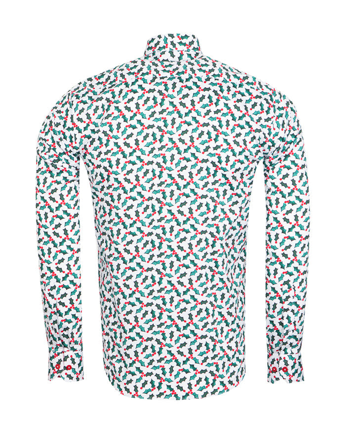 Holly Leaf Print Shirt with Matching Handkerchief-Makrom