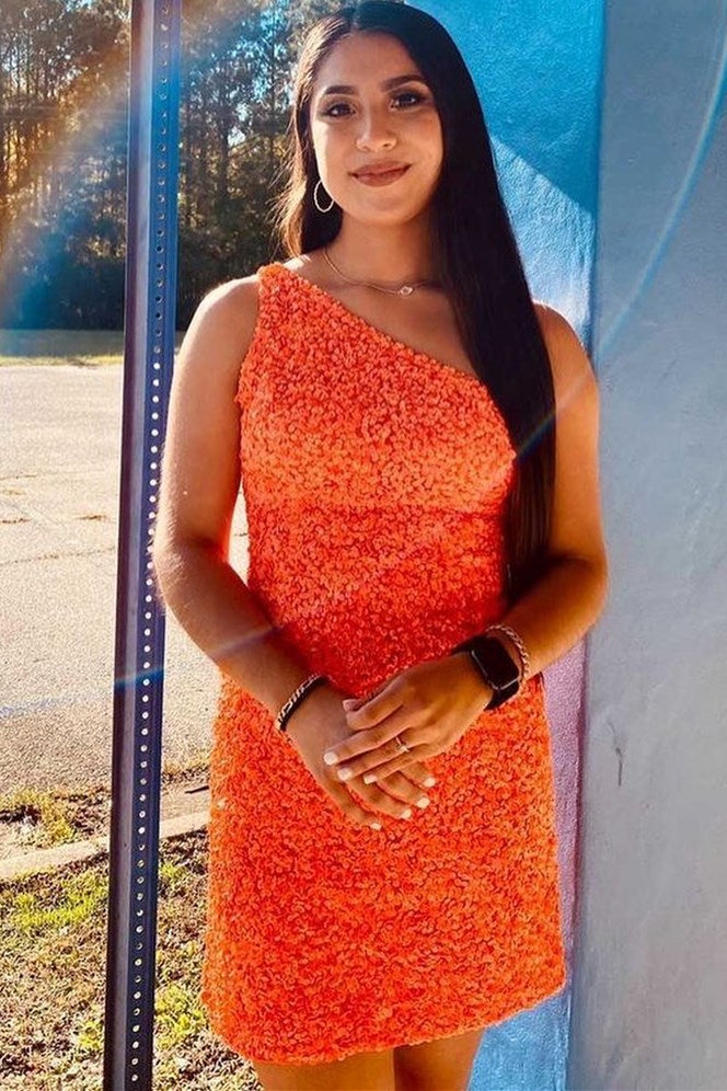 Hot Pink Sequins One Shoulder Bodycon Mini Dress