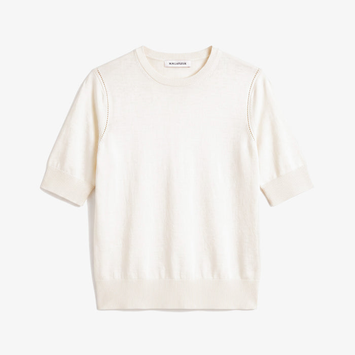 image of an ivory short sleeve sweater