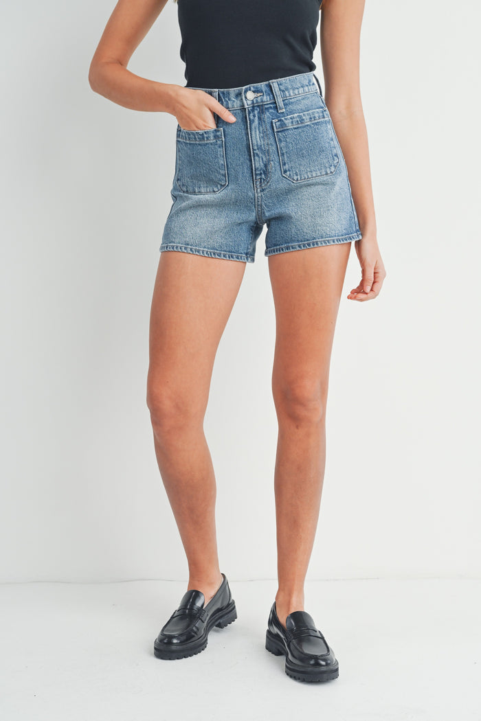 just black denim high rise denim shorts