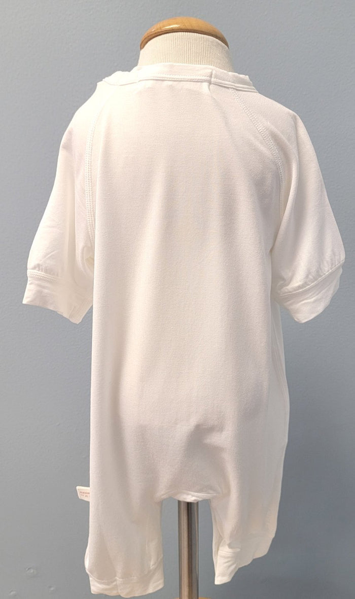 Plain white baby romper.