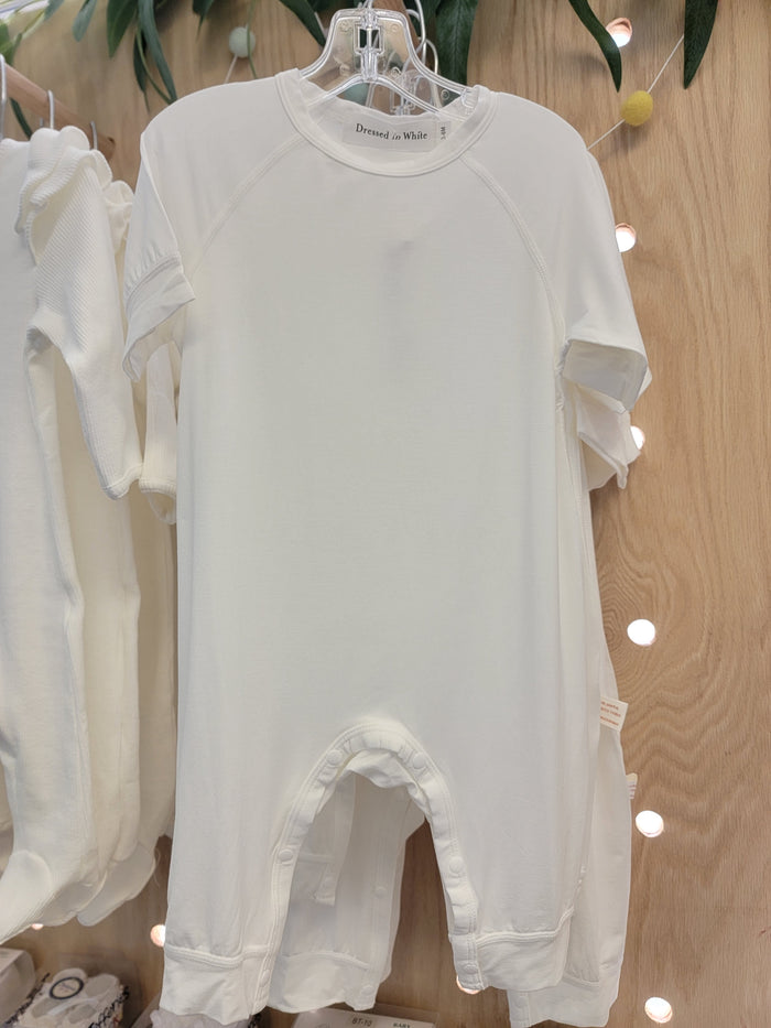 Plain white baby romper.