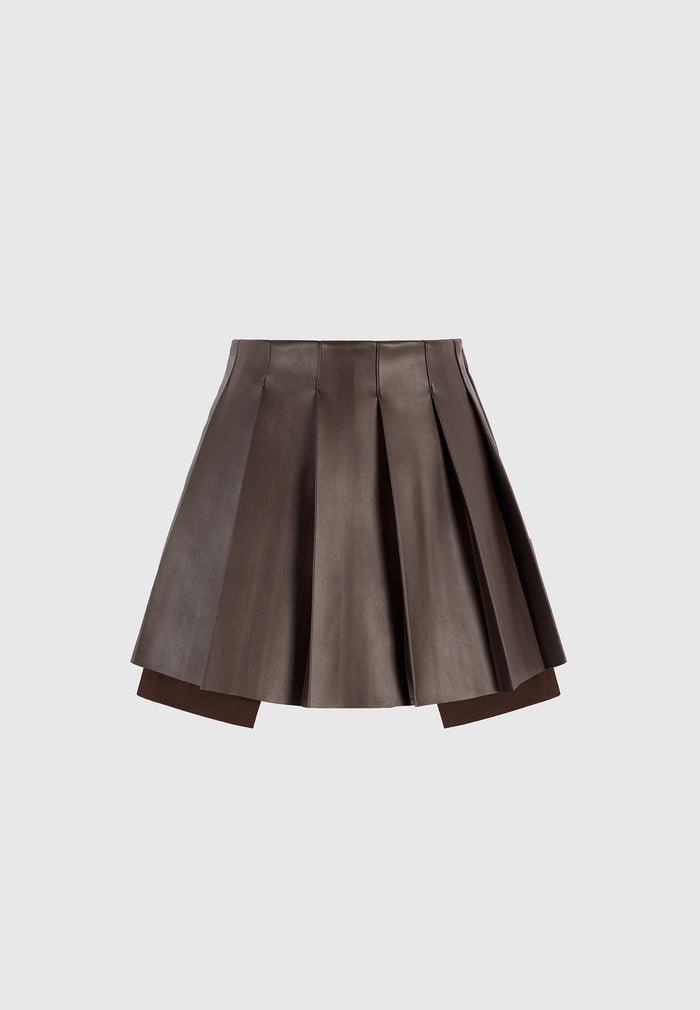 juliette-leather-pleated-skort-brown