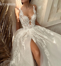 Lace Appliques Wedding Dresses for Women Sexy Side Slit Glitter Tulle Bridal Gowns A-Line Customized
