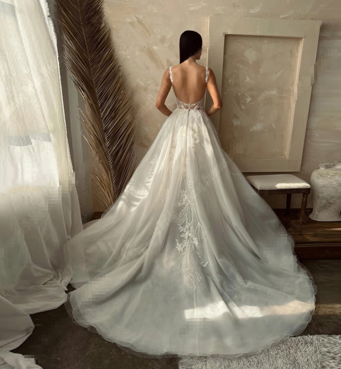 Lace Appliques Wedding Dresses for Women Sexy Side Slit Glitter Tulle Bridal Gowns A-Line Customized