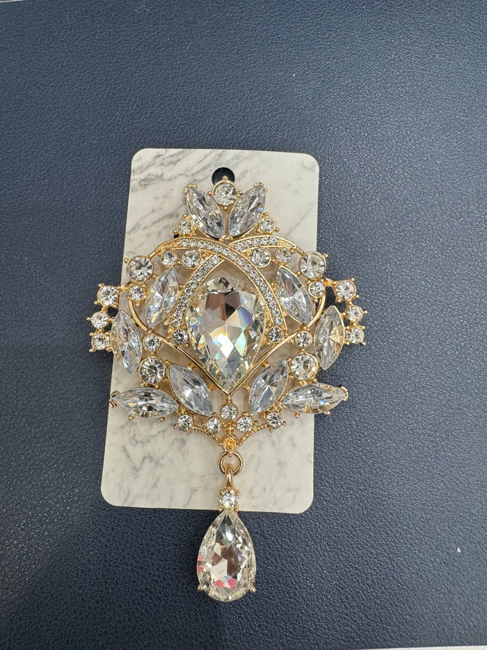 Large Gold Crystal Drop Brooch