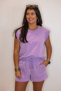 cotton lavender casual shorts set