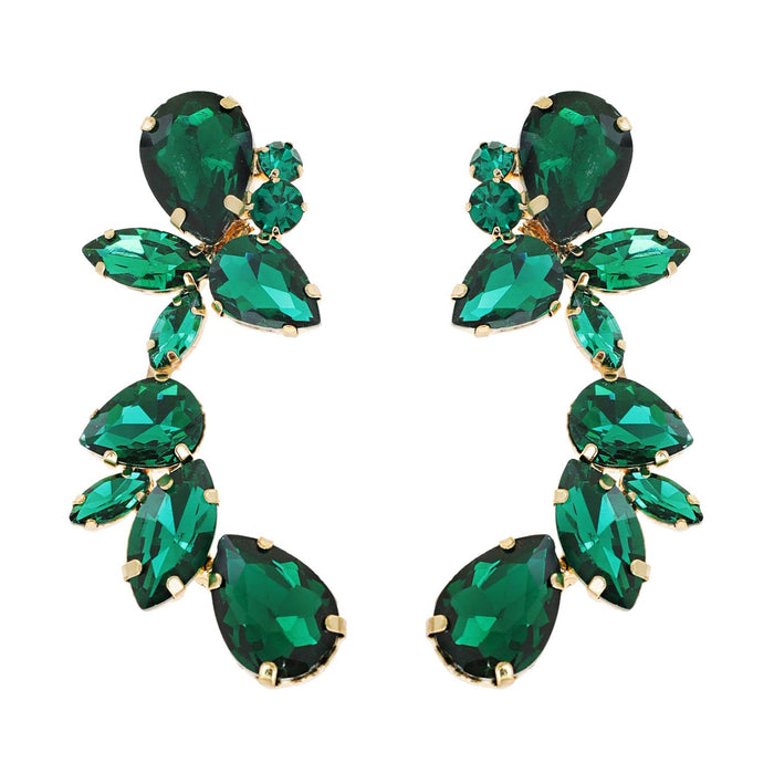 Leaf & Droplet Cut Curved Rhinestone Cluster Drop Earrings