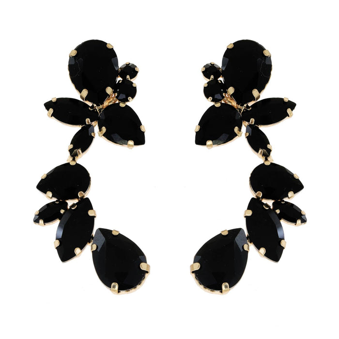 Leaf & Droplet Cut Curved Rhinestone Cluster Drop Earrings