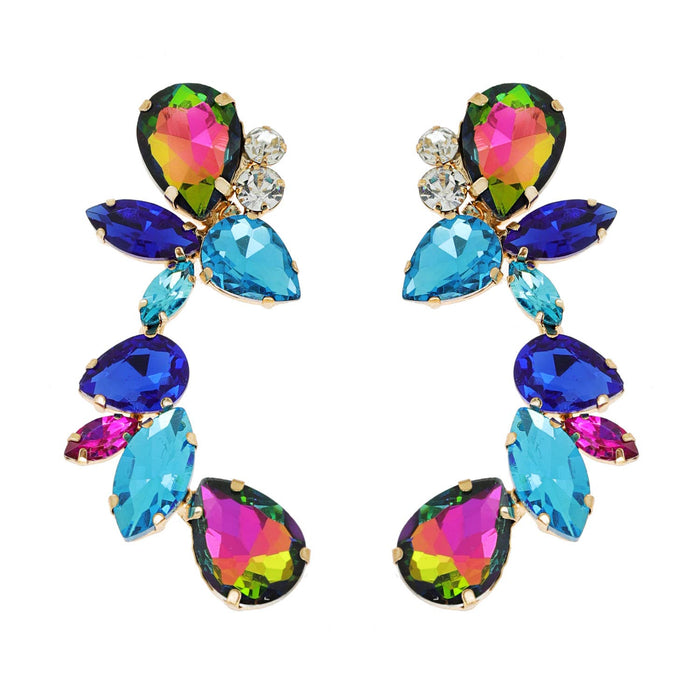 Leaf & Droplet Cut Curved Rhinestone Cluster Drop Earrings