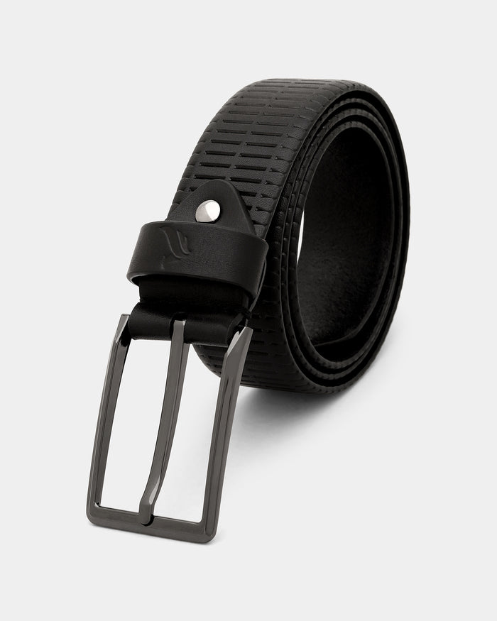 Leather Black Textured Belt - Adams