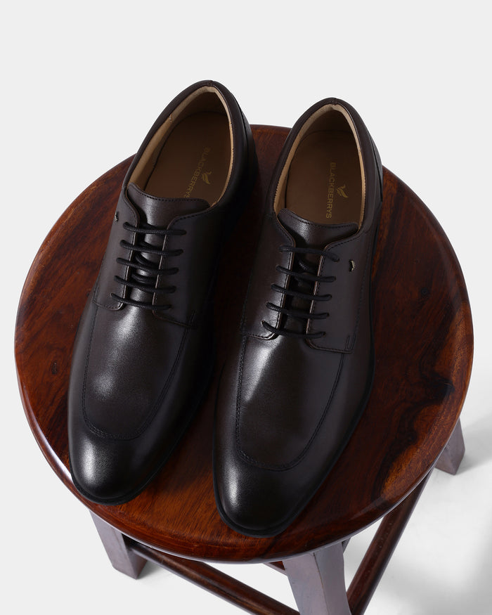 Leather Brown Solid Derby Shoes - Aztec