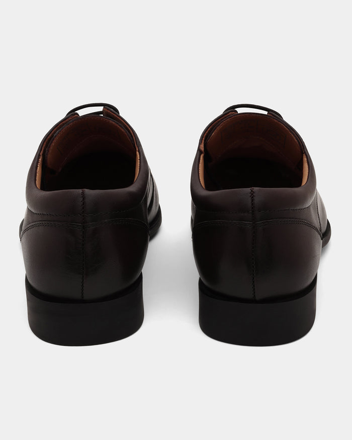 Leather Brown Solid Derby Shoes - Aztec