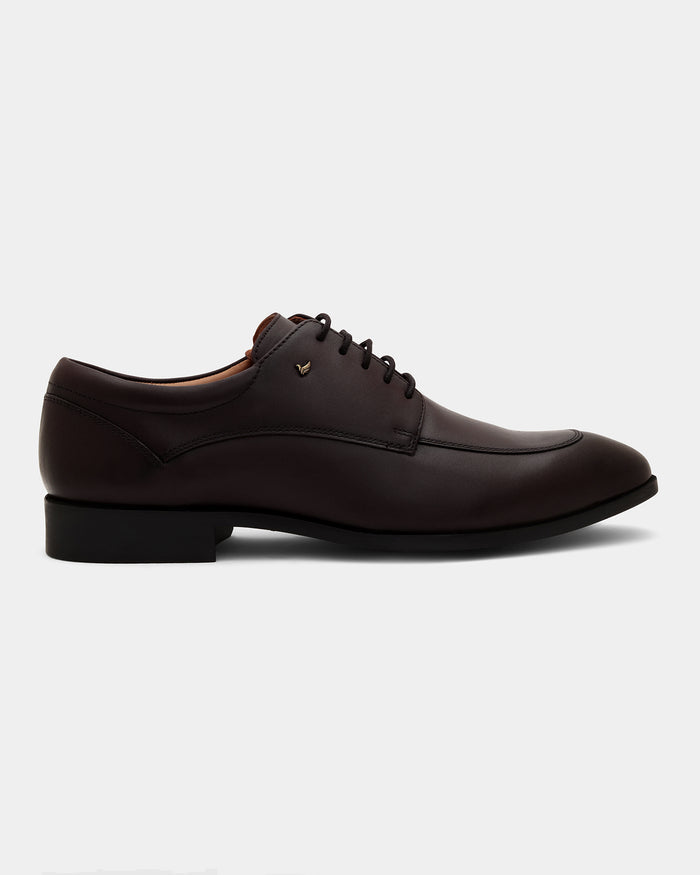 Leather Brown Solid Derby Shoes - Aztec