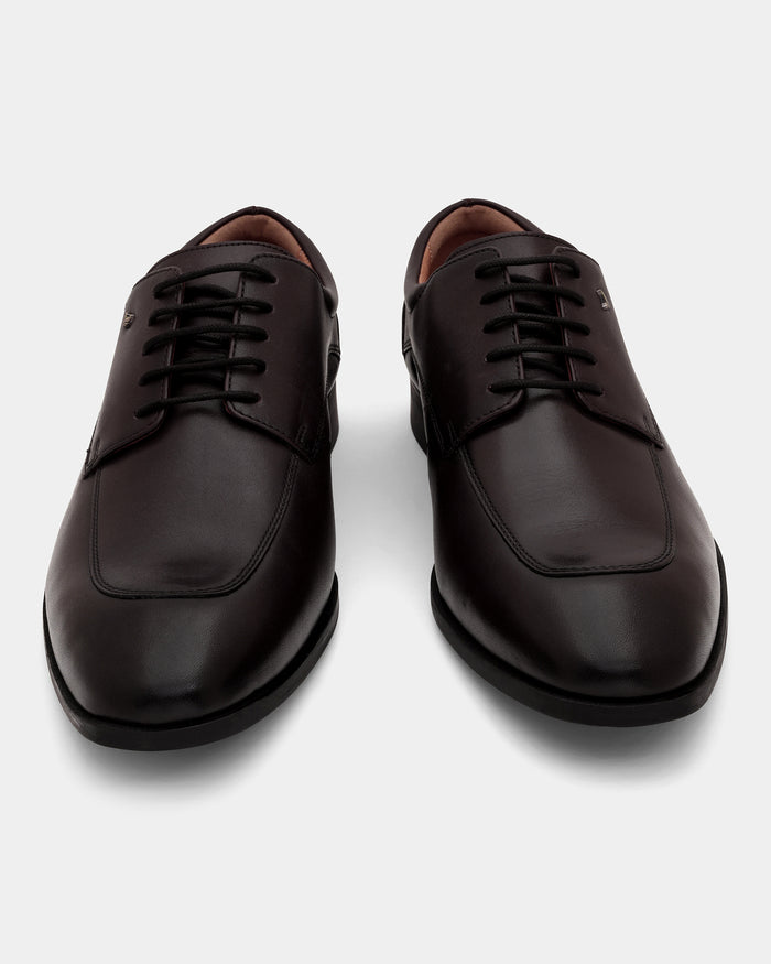 Leather Brown Solid Derby Shoes - Aztec