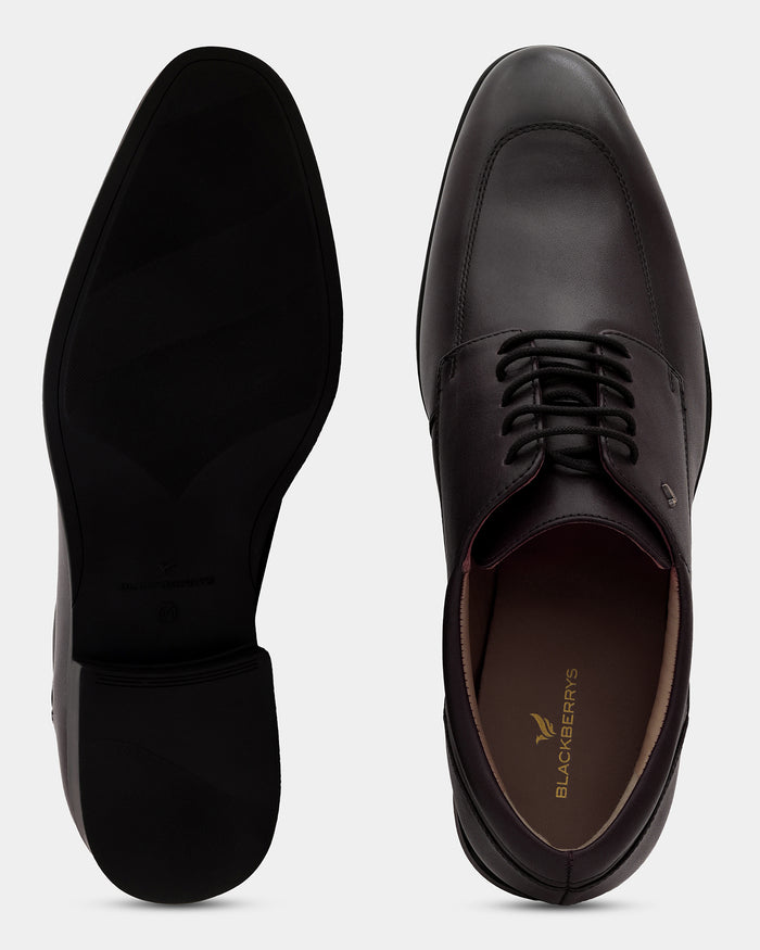 Leather Brown Solid Derby Shoes - Aztec