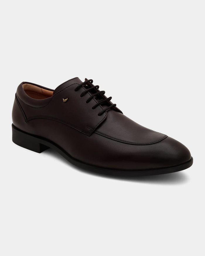Leather Brown Solid Derby Shoes - Aztec